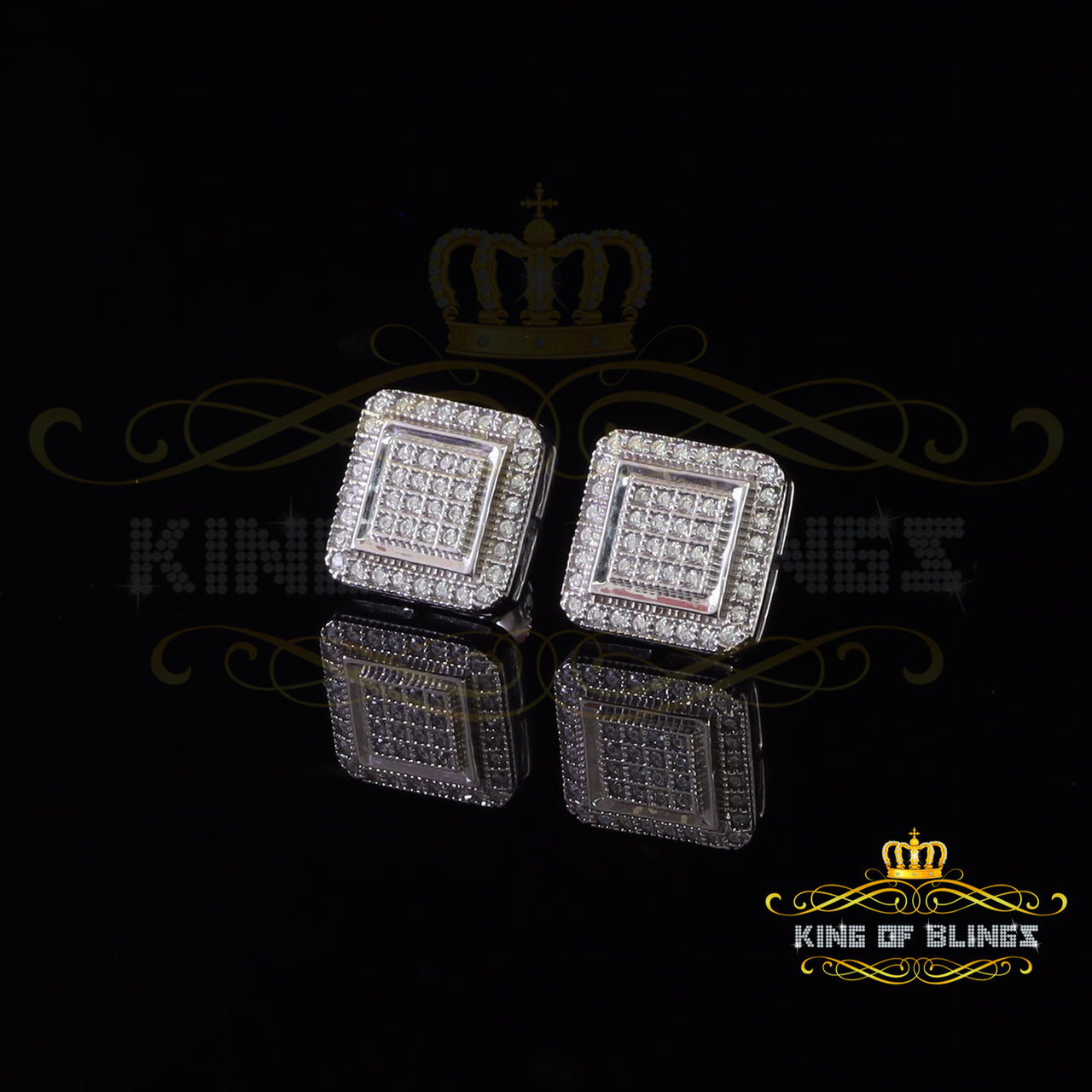 King of Bling's Aretes Para Hombre 925 White Silver Women 0.66ct Cubic Zirconia Square Earrings