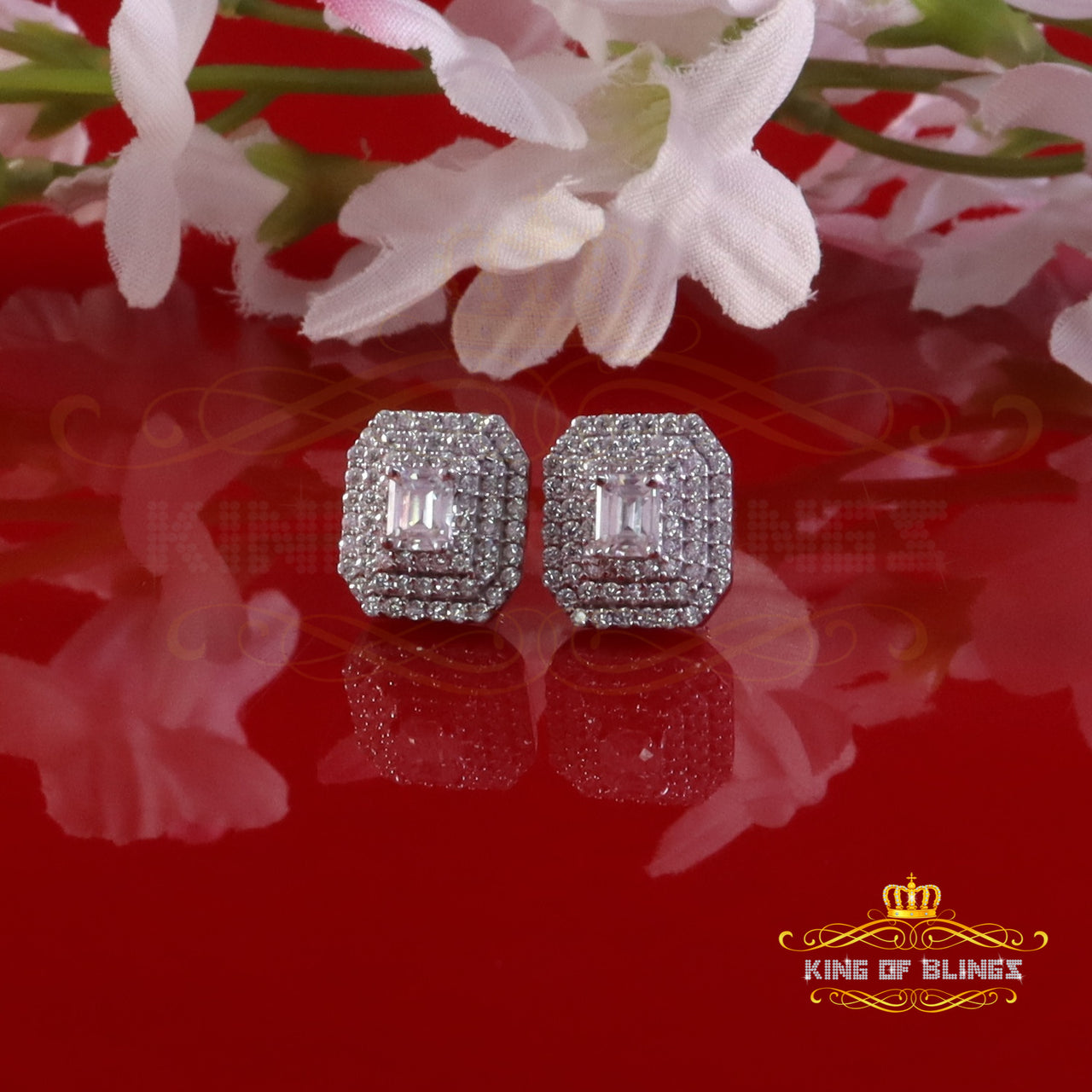 King of Bling's 1.10ct VVS 'D' Moissanite Men's/Womens 925 Silver White Octagonal Stud Earrings KING OF BLINGS