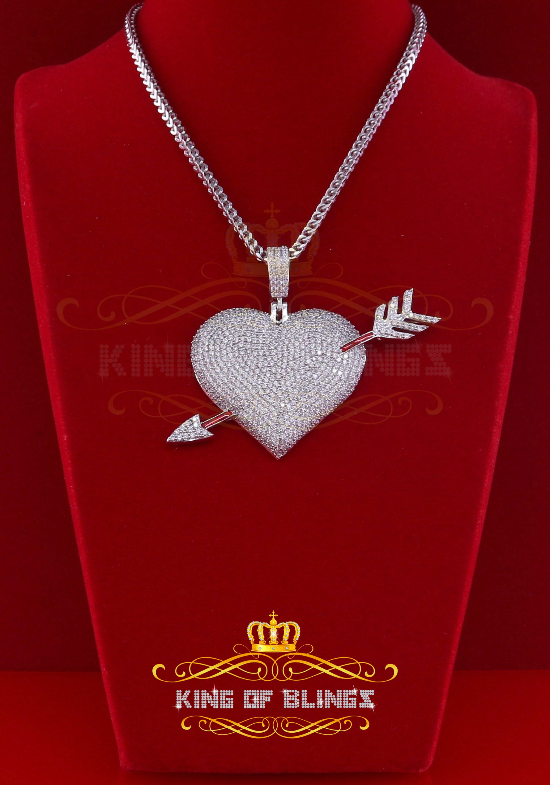 White Special Heart arrow Shape Sterling Silver Pendant 13.58ct Cubic Zirconia KING OF BLINGS