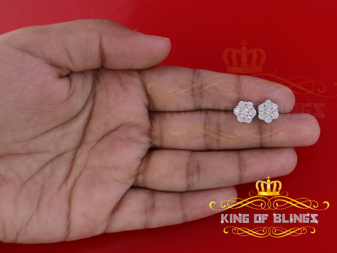 King Of Bling's 0.30ct Diamond 925 Sterling Silver White Flower Earrings For Men's / Women's