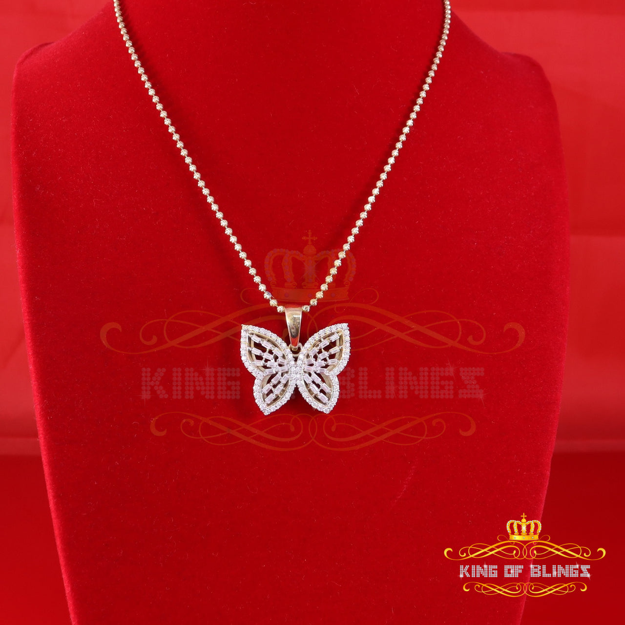 King Of Bling's Men's/Womens 925 Silver Yellow 1.75ct VVS 'D' Moissanite Butterfly Pendant KING OF BLINGS