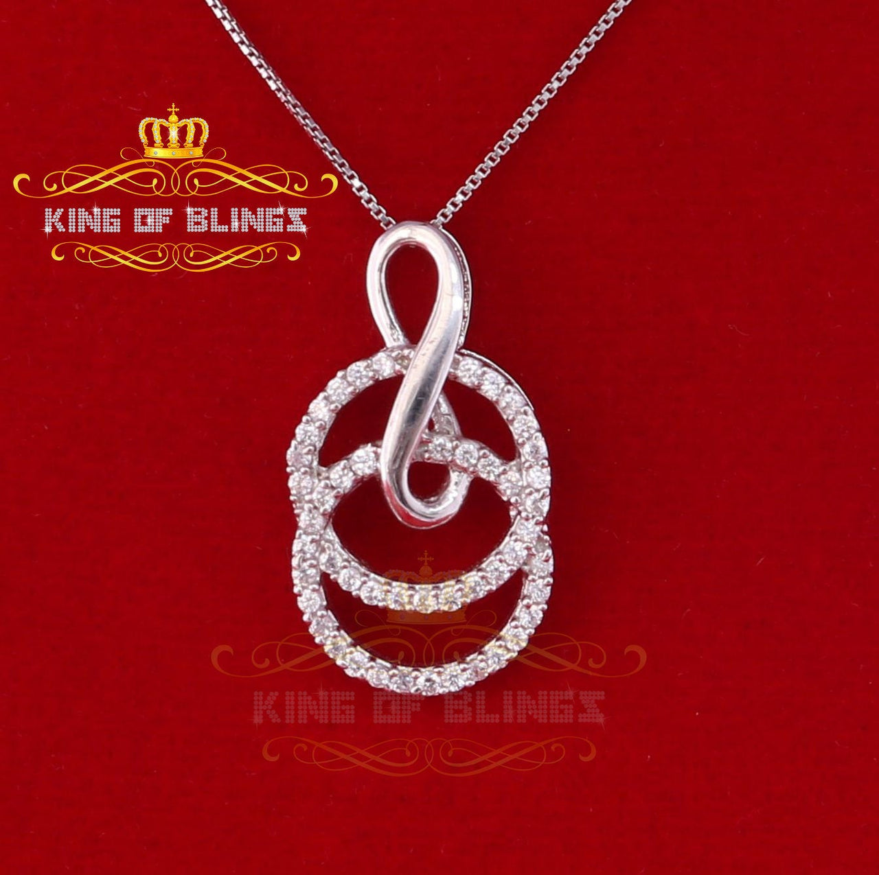 King Of Bling's White Silver Pendant Double Circle With Infinite Necklace 1.44ct Cubic Zirconia