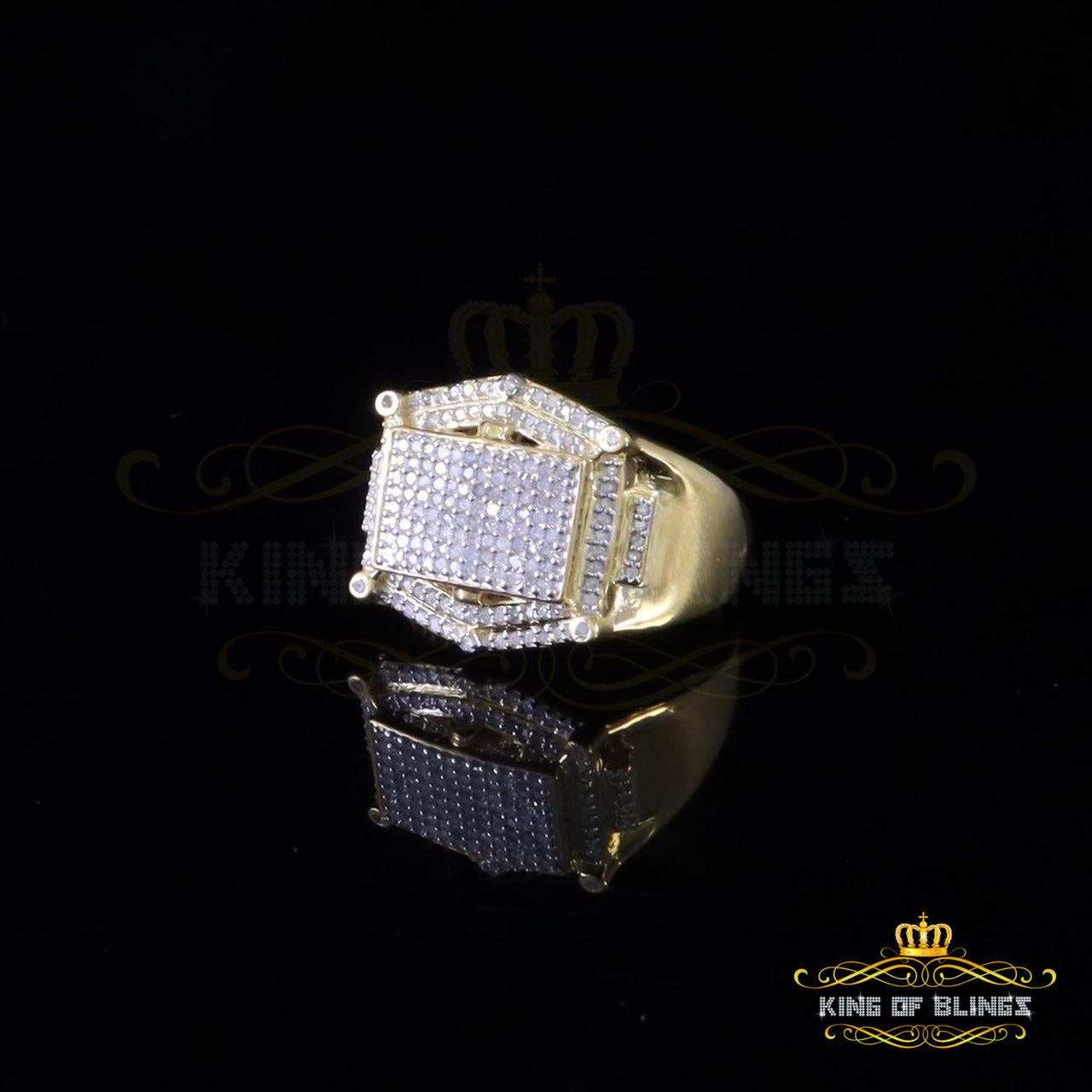 King Of Bling's 0.66 CT Real Diamond Men's 925 Sterling Silver Yellow Ring Size 11 Square Shape