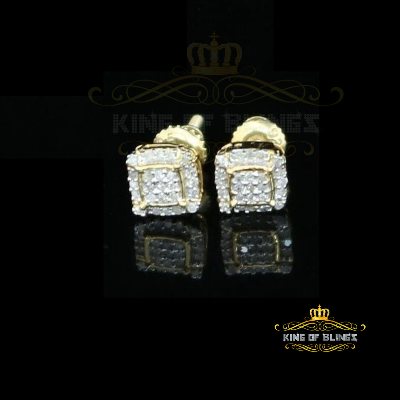 King of Blings-0.10ct Diamond 925 Sterling Silver Yellow Square Earring For Men's / Women's
