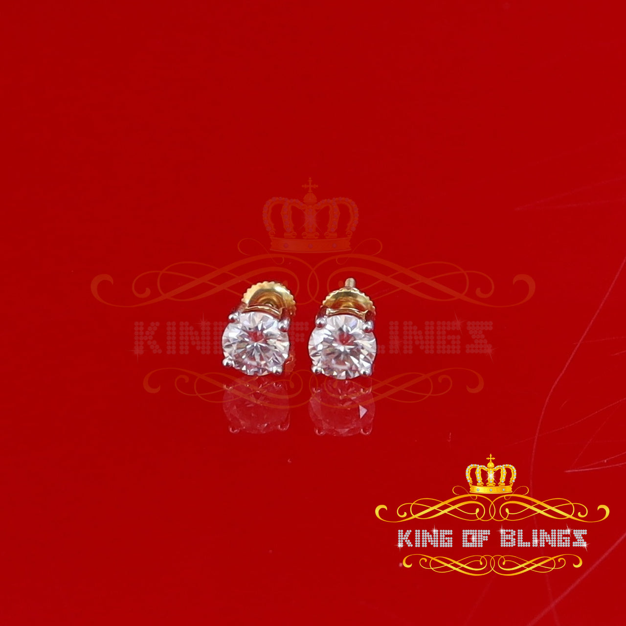 King  of Bling's 1.25ct VVS 'D' Moissanite Men's/Womens 925 Silver Yellow Round Stud Earrings KING OF BLINGS