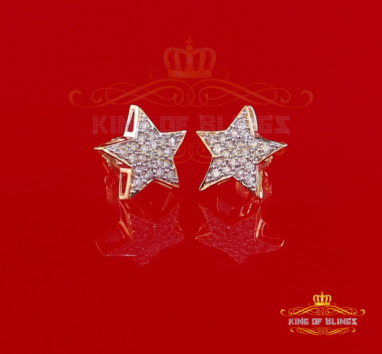 King Of Bling's 10K Real Yellow Gold Real Diamond 0.50CT Men's/Women's Stud Star Earrings