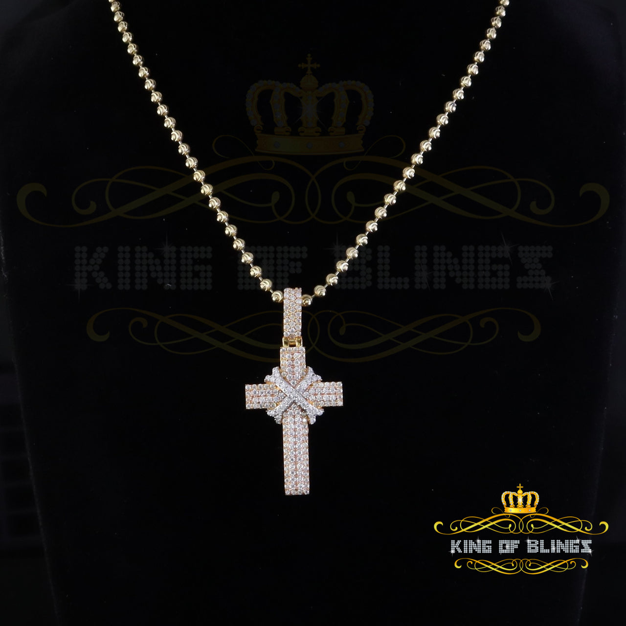 King Of Bling's 925 Sterling Yellow Silver 2.00ct VVS D Clr.Moissanite Cross Pendant Men/ Women. KING OF BLINGS