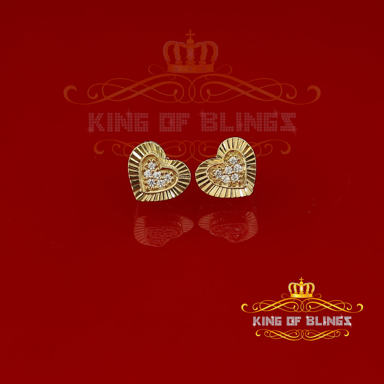 King of Bling's Aretes Para Hombre 925 Yellow Silver 1.36ct Cubic Zirconia Heart Women's Earring