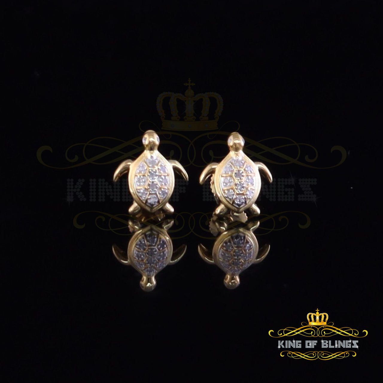 King of Blings-925 Sterling Yellow Silver 0.10ct Diamond Turtle Earrings For Women's & Men's