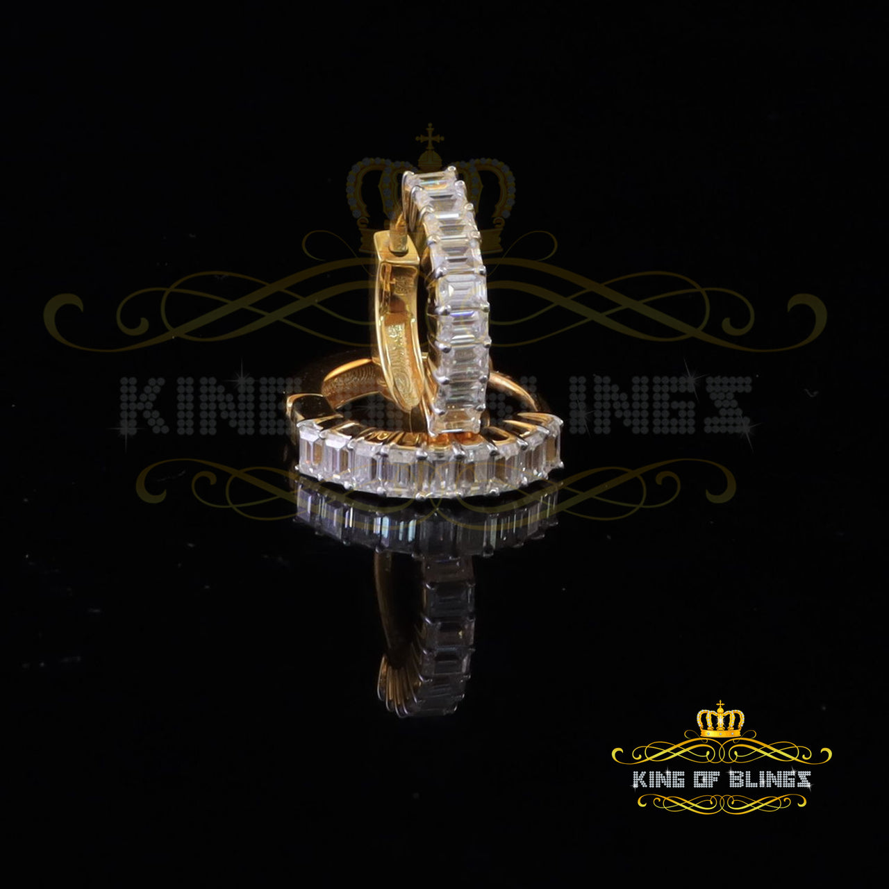 King  of Bling's 1.66ct Moissanite Baugutte Yellow 925 Sterling Silver Women's Hoop Earrings