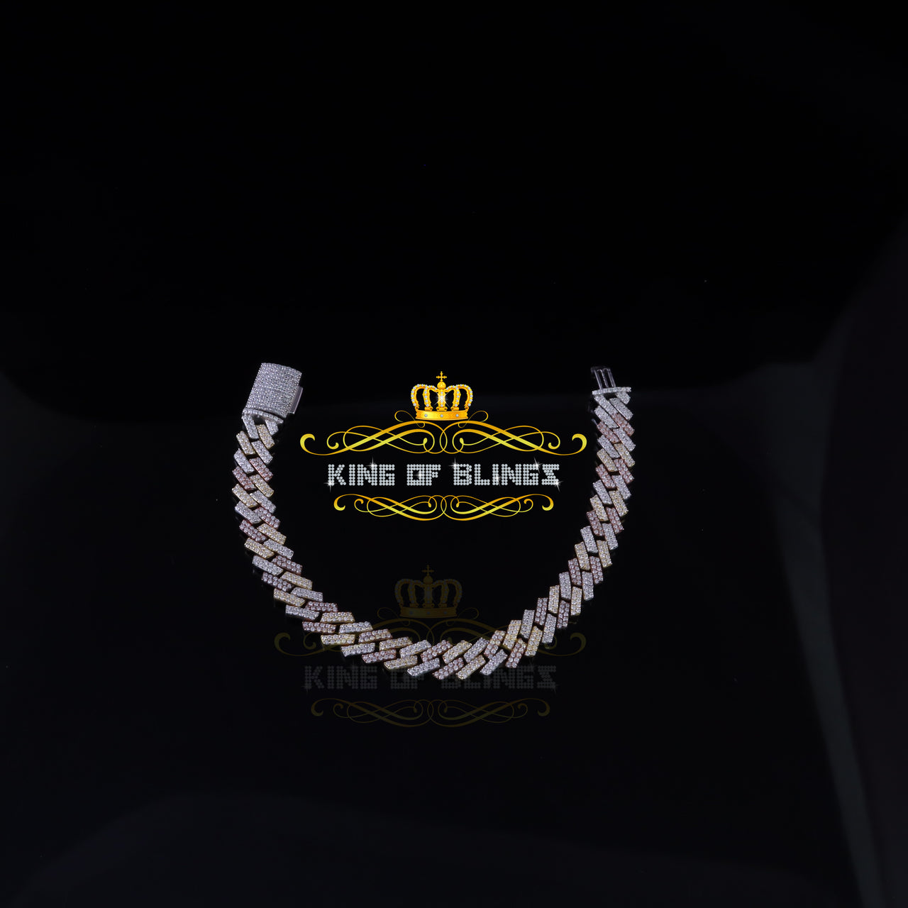 King Of Bling's 925 Silver Moissanite White & Yellow Men's Cuban Bracelet SZ 8 inch & 10mm Width