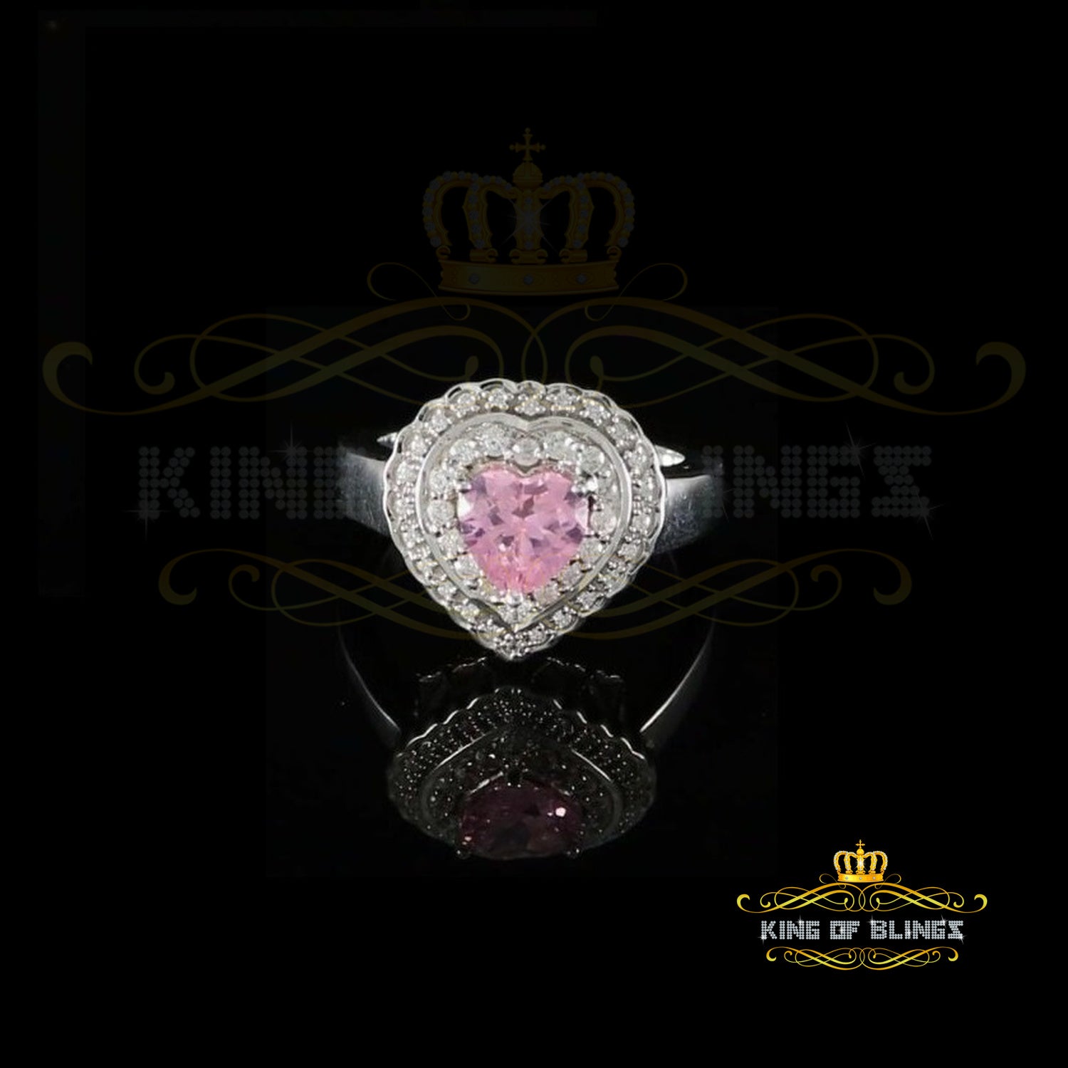 King Of Bling'sWhite Sterling Silver 3.90ct Cubic Zirconia Promise Heart Womens Ring Size 7.5 KING OF BLINGS