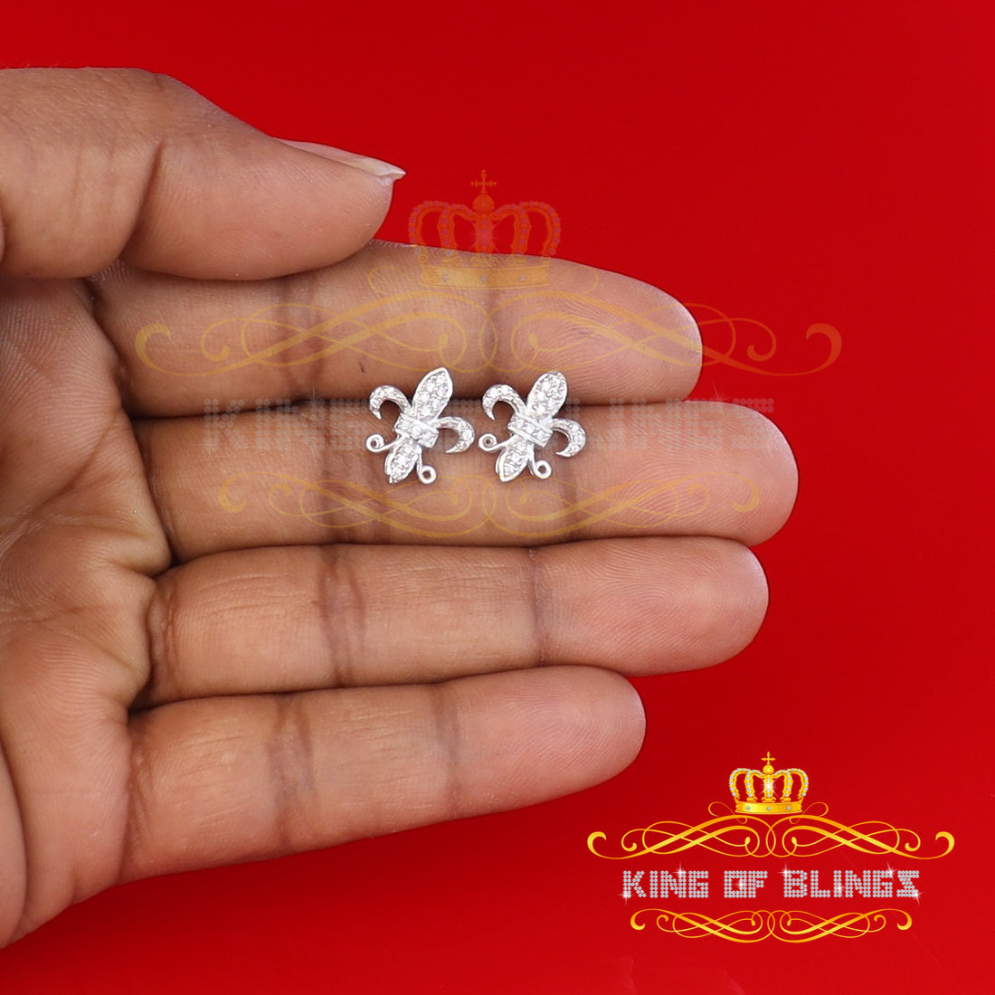 King of Blings- White 0.35ct Cubic Zirconia 925 Silver Men's & Women's Fleur de Lis Earrings KING OF BLINGS