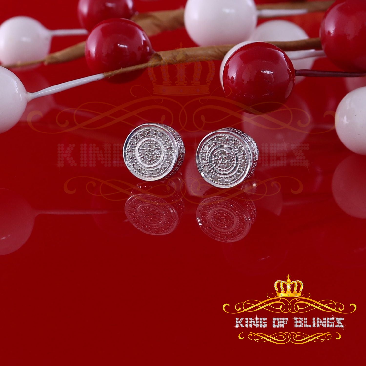 King Of Bling's 0.10ct Diamond 925 Sterling Silver White For Men's / Women's Round Style Earring KING OF BLINGS