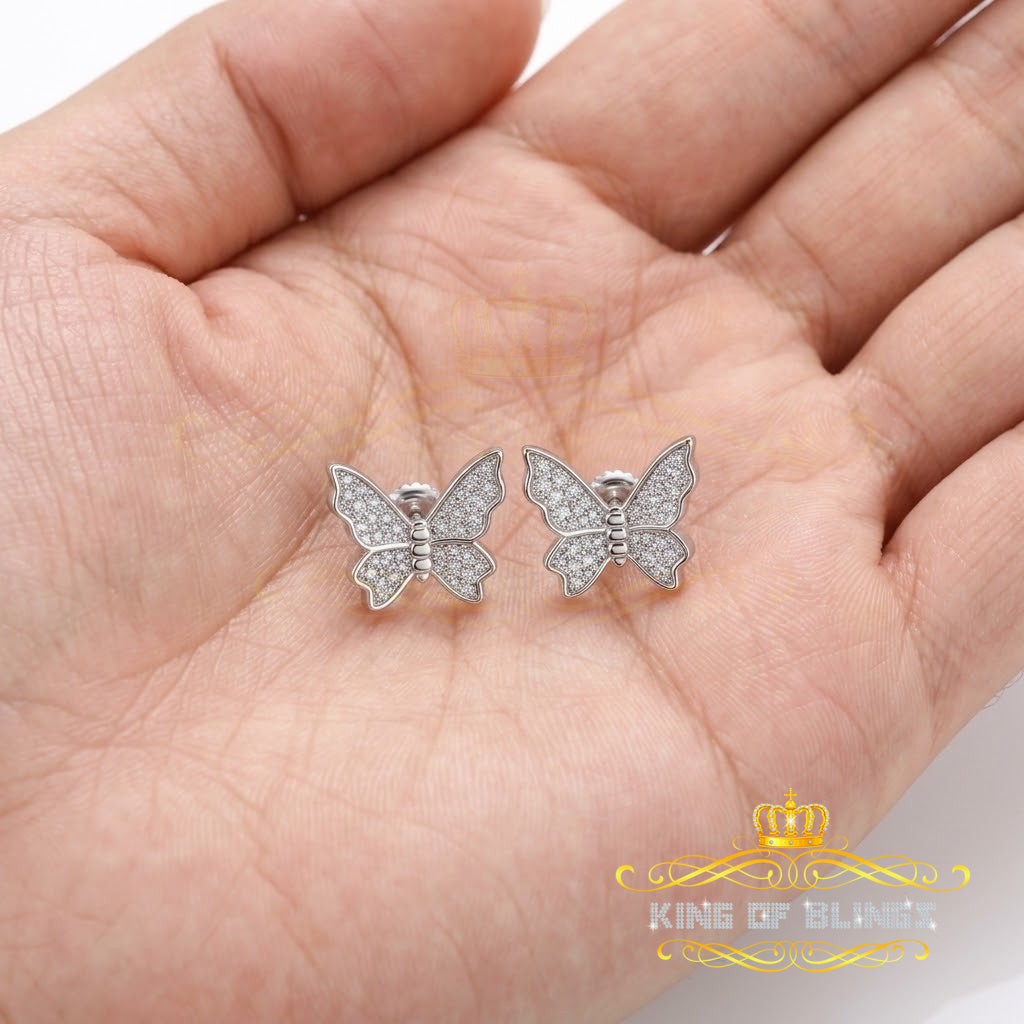 King of Bling's Women's 0.34ct Cubic Zirconia Butterfly Stud Earrings White 925 Sterling Silver KING OF BLINGS