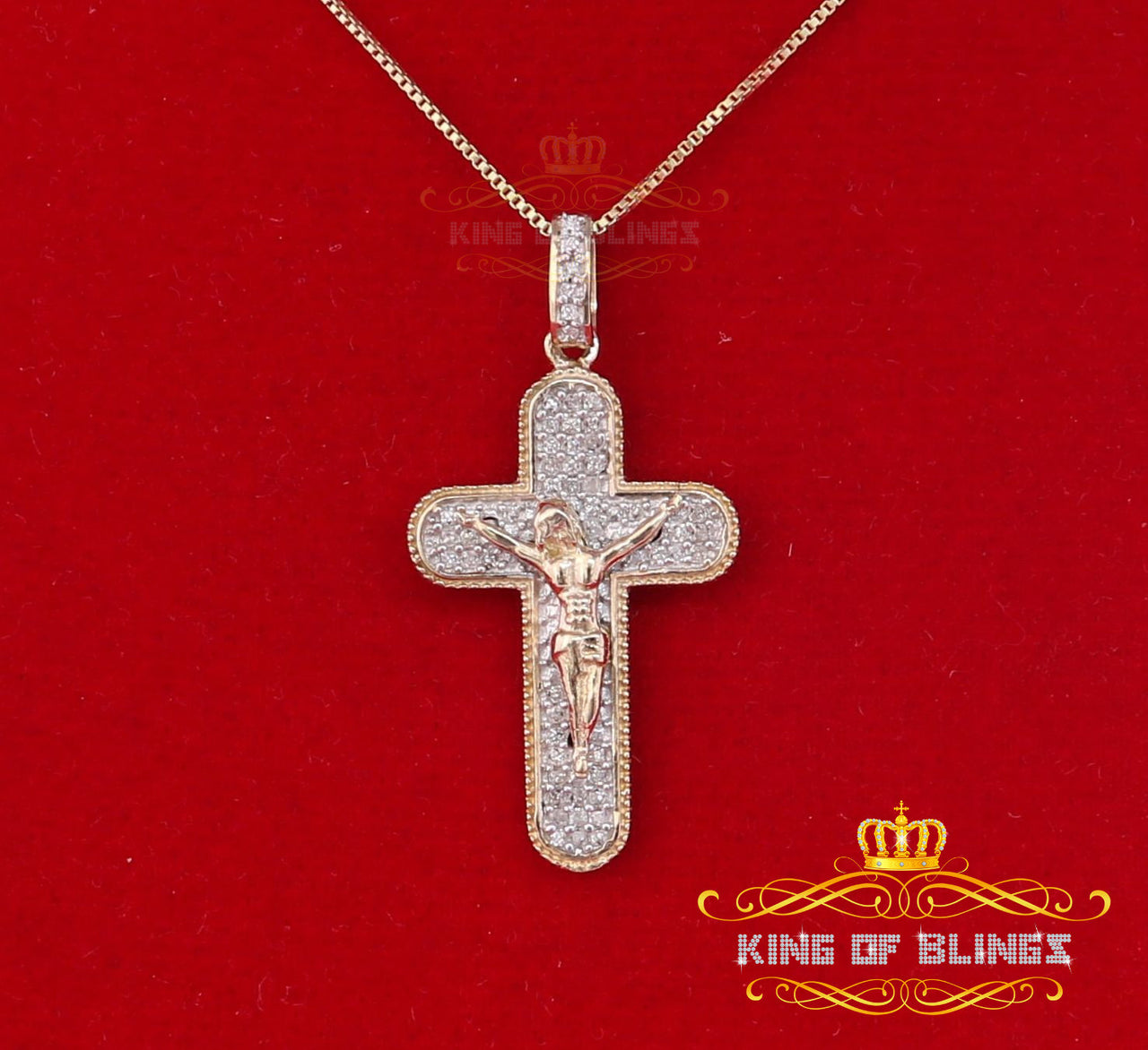 King Of Bling's Real 0.33ct Diamond 925 Sterling Silver CROSS Charm Necklace Yellow Pendant