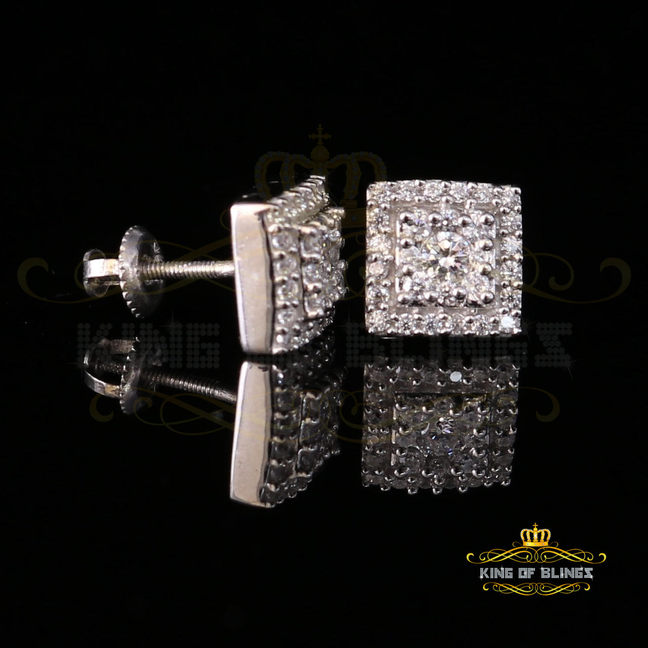 King of Blings- 1.2ct Cubic Zirconia 925 White Sterling Silver Women's Hip Hop Square Earrings KING OF BLINGS