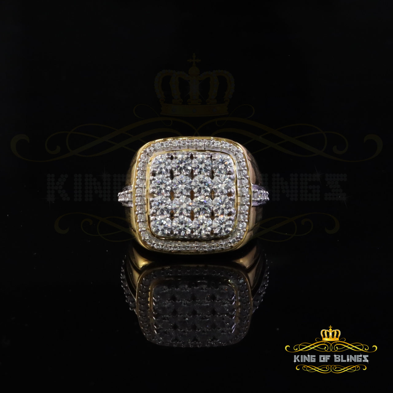 King Of Bling's 925 Sterling Yellow Silver 6.08CT Cubic Zirconia Square Men Rings Size 10 KING OF BLINGS