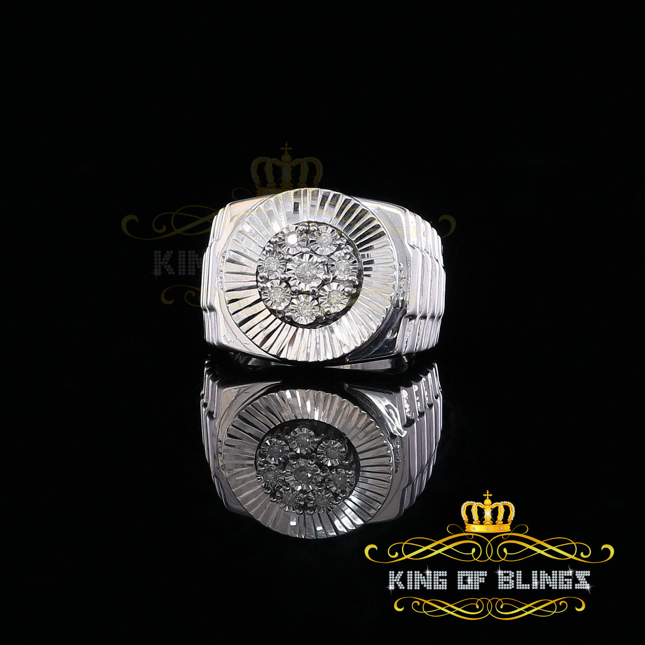 King Of Bling's 925 Sterling Silver 0.15 CT Real Diamond Men's Wide Band Style White Ring Size 9