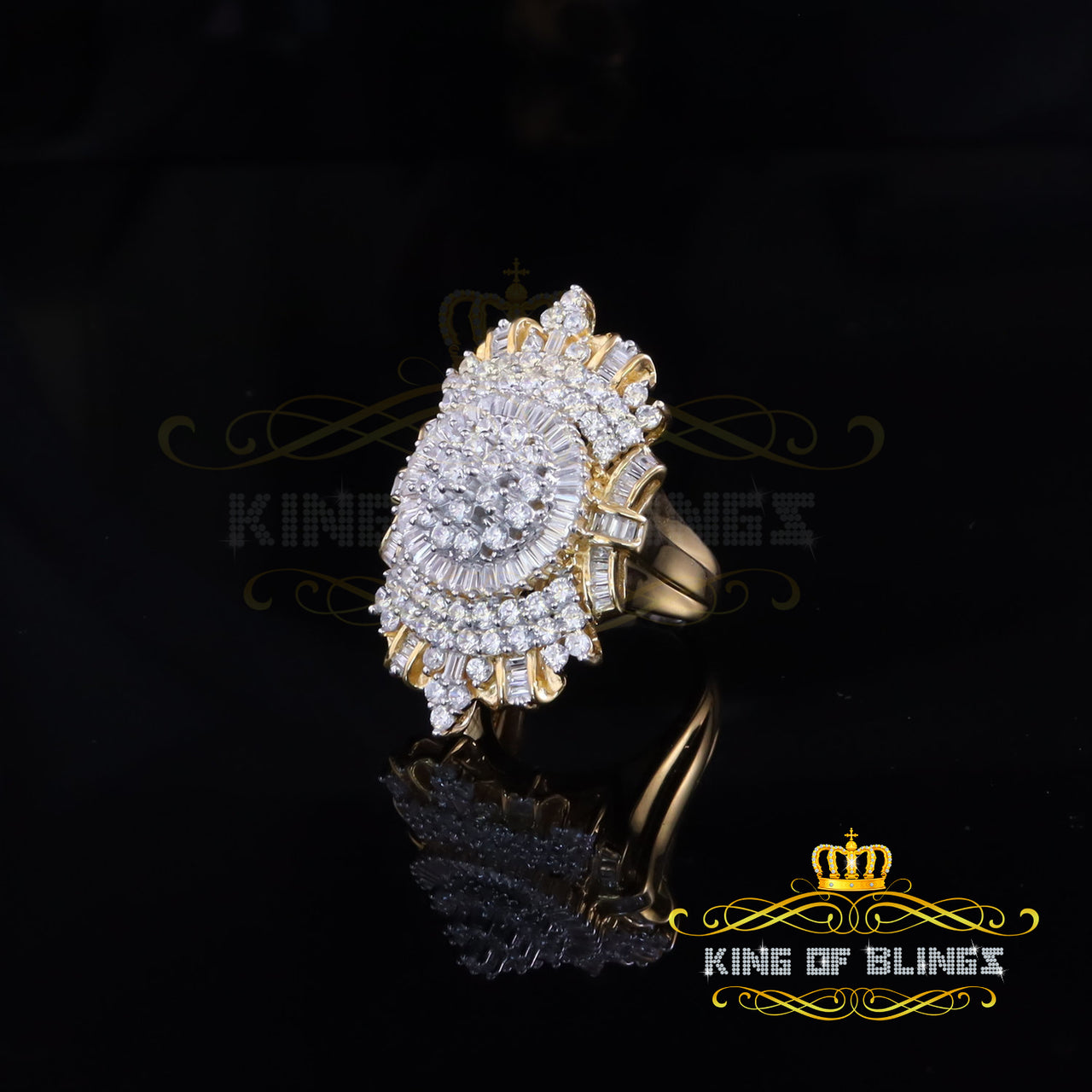 King Of Bling's 925 Sterling Silver Yellow 11.00ct Cubic Zirconia Cocktail Womens Ring Size 9