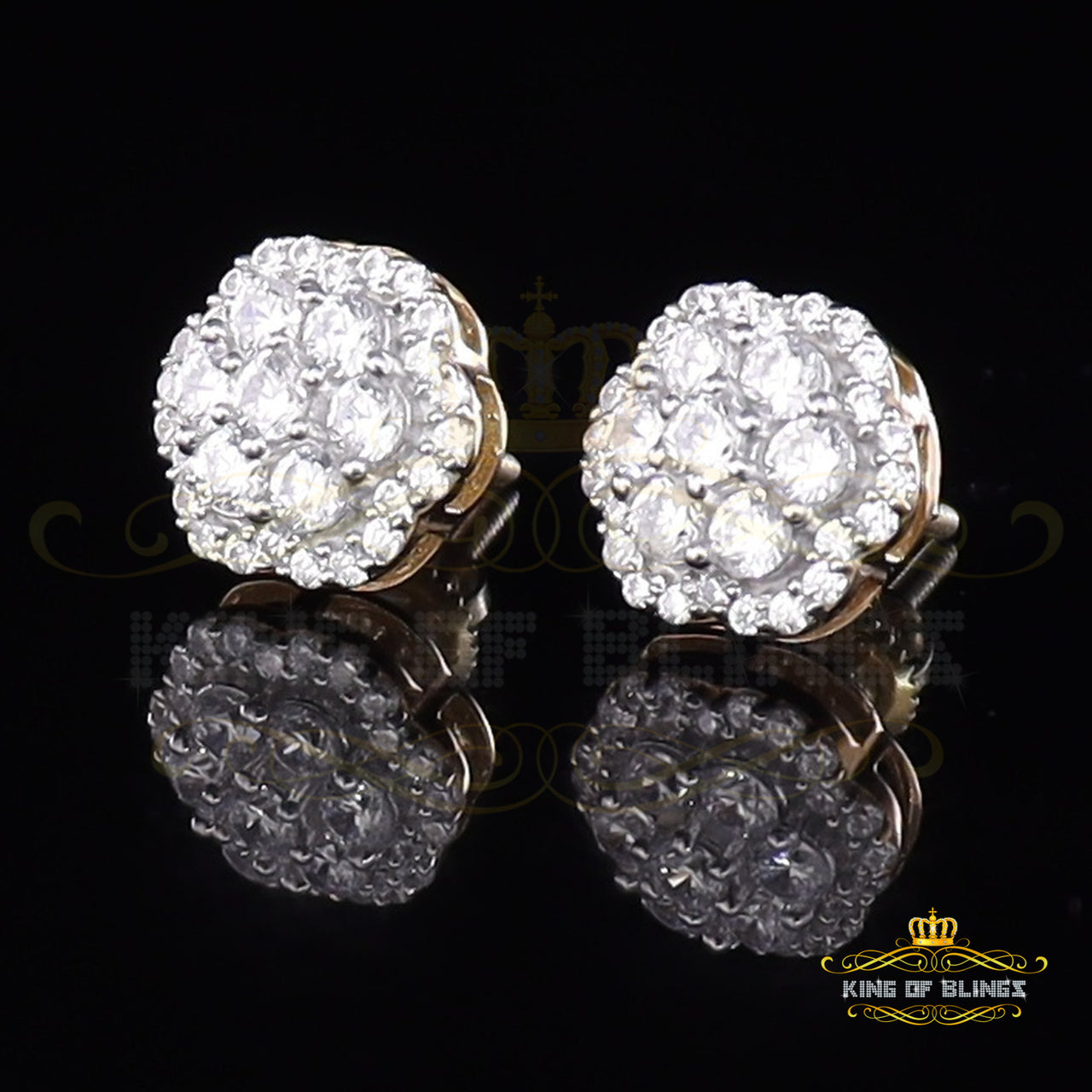 King of Bling's 925 Yellow Silver 1.74ct Cubic Zirconia Flower Earrings For Ladies / Gent's KING OF BLINGS