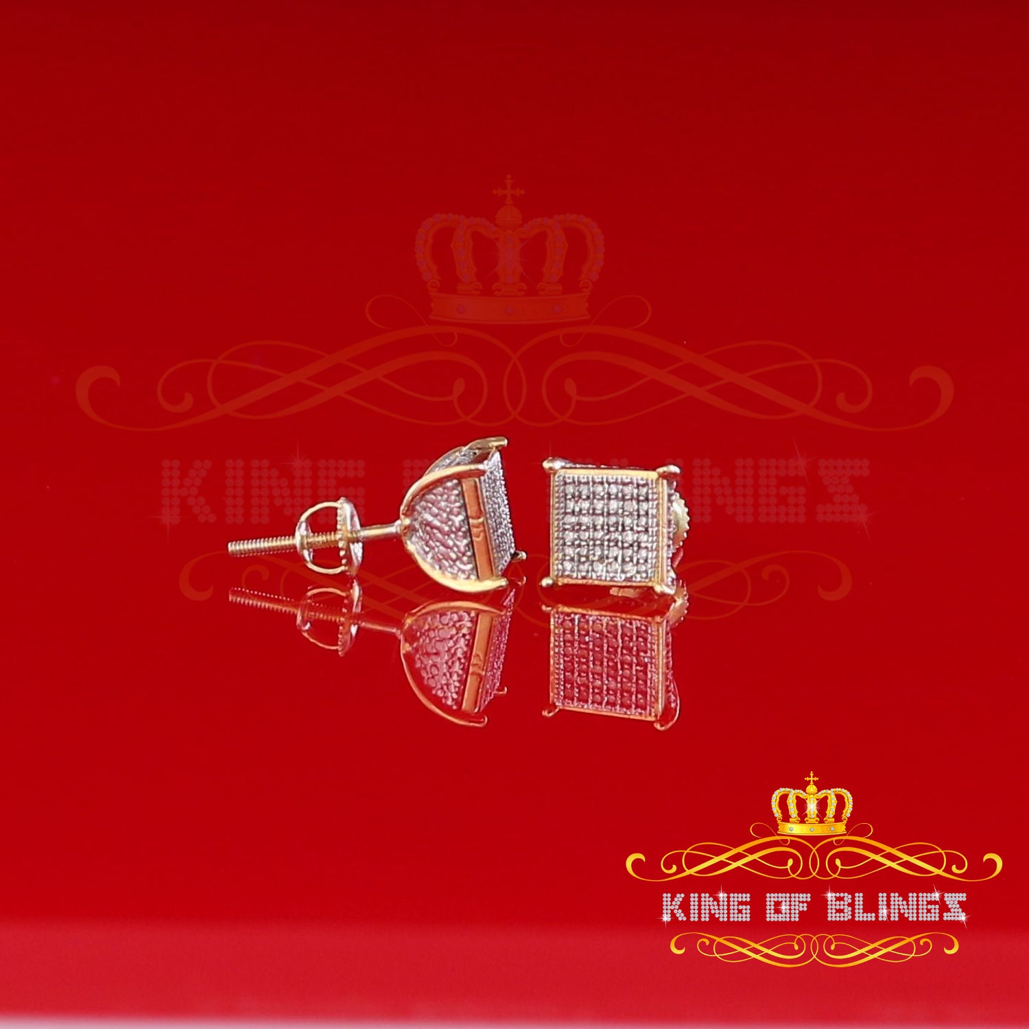 King of Blings-0.20ct Diamond Collection Yellow 925 Sterling Silver Women & Men Square Earrings KING OF BLINGS