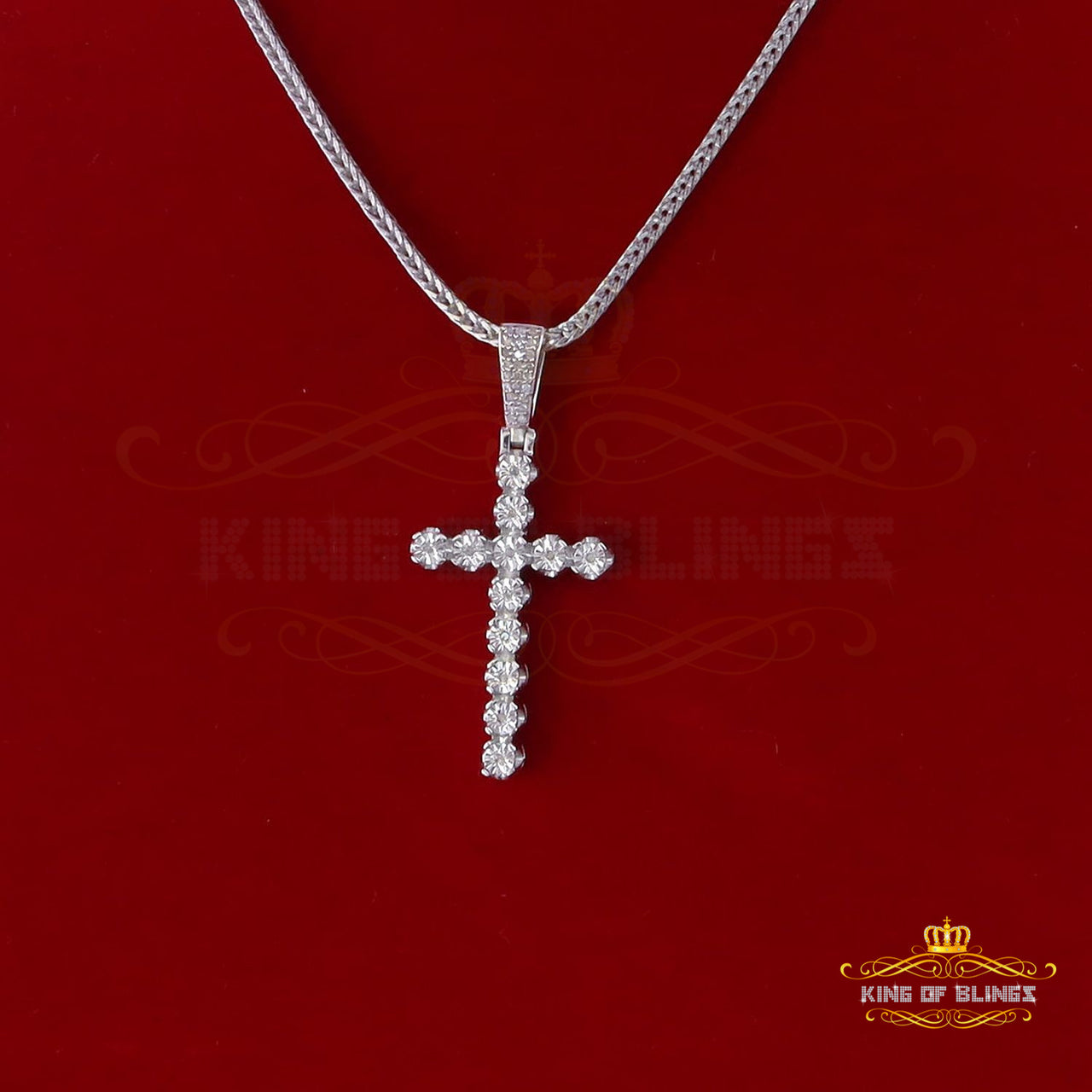 King Of Bling's Real 0.50ct Diamond Sterling Silver CROSS Charm Fashion Necklace Pendant White