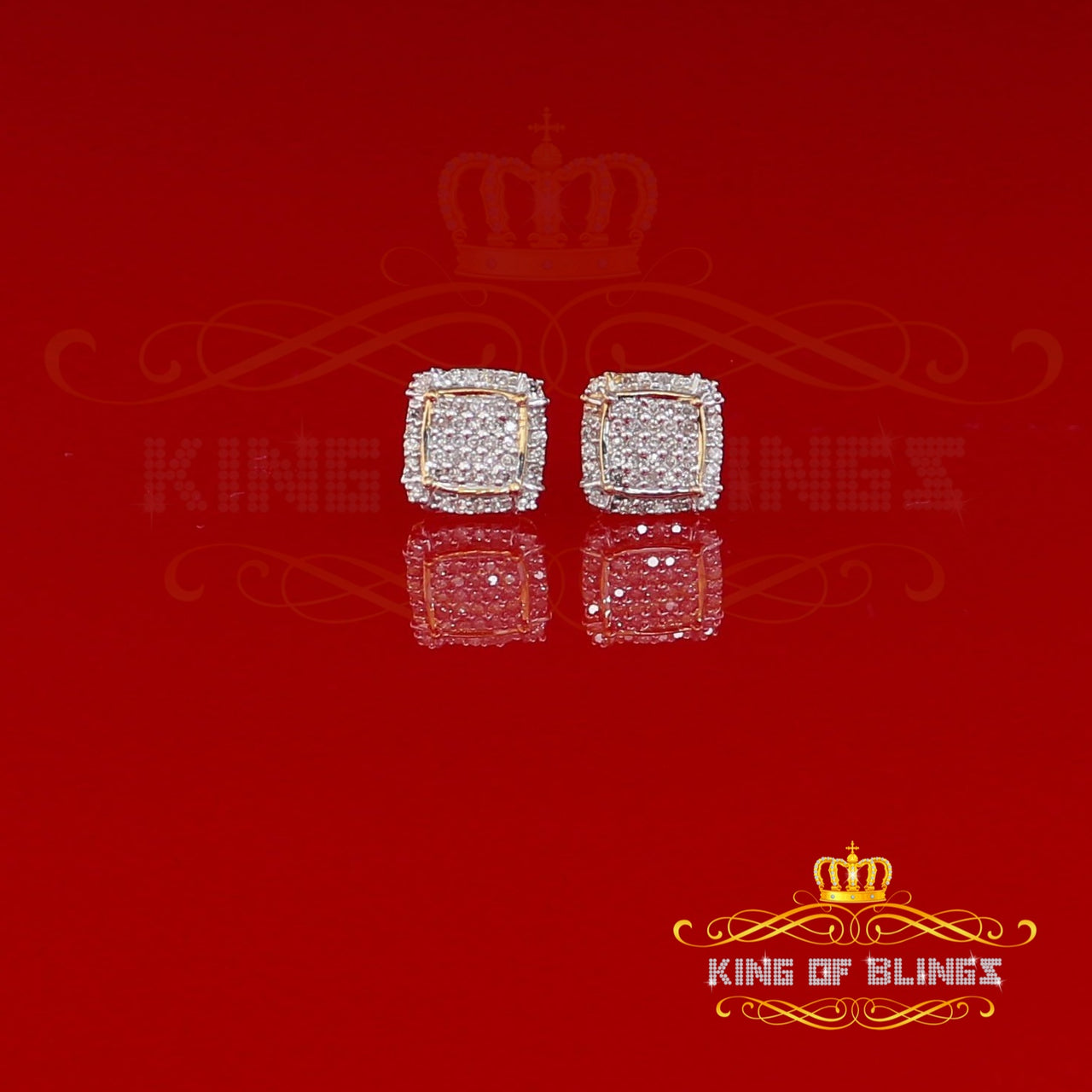King Of Bling's 10K Real Yellow Gold with 0.25CT Real Diamonds Men's/Women's stud Square Earring