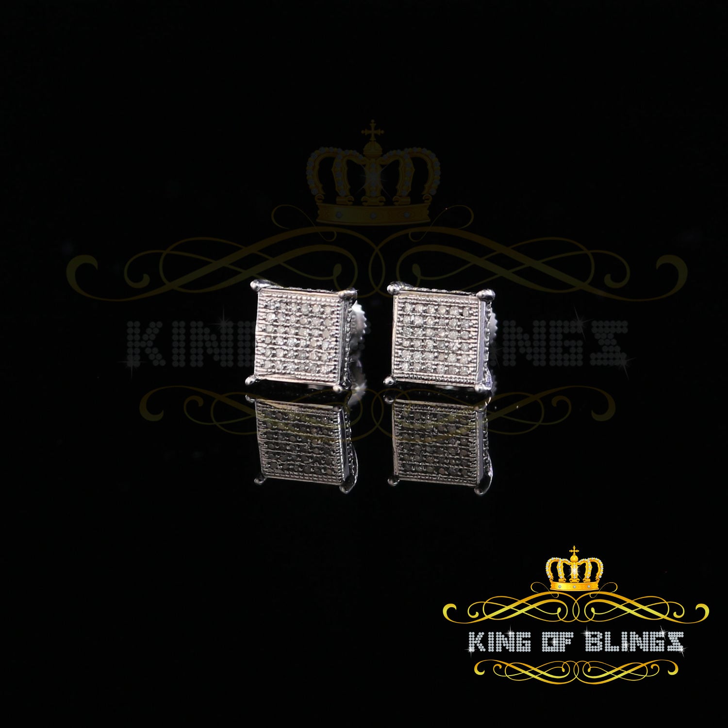 King Of Bling's 0.20ct Diamond Collection White 925 Sterling Silver Women & Men Square Earrings KING OF BLINGS