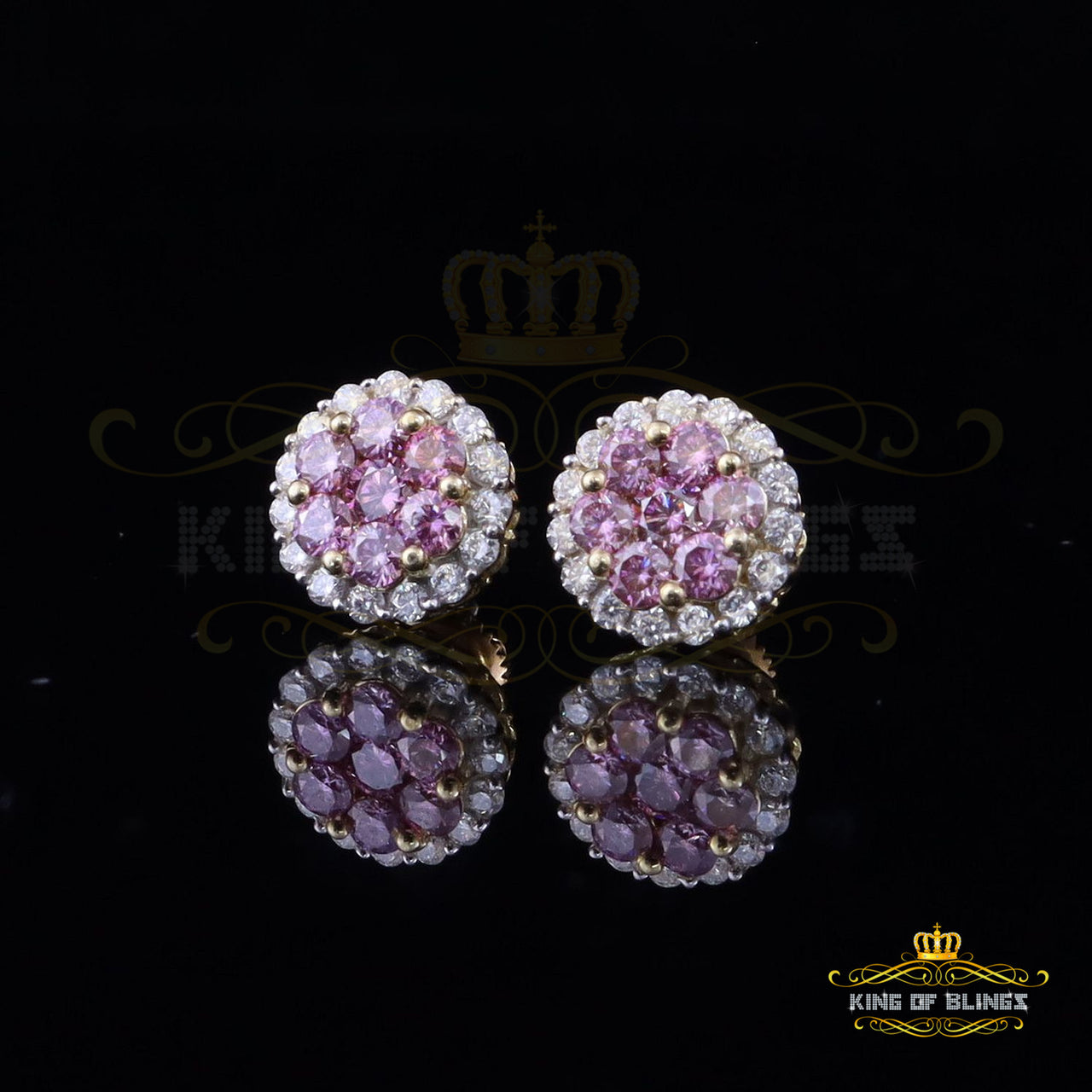 King  of Bling's Men's/Women's 925 Silver Yellow 2.00ct VVS D Pink Moissanite Round Stud Earrings