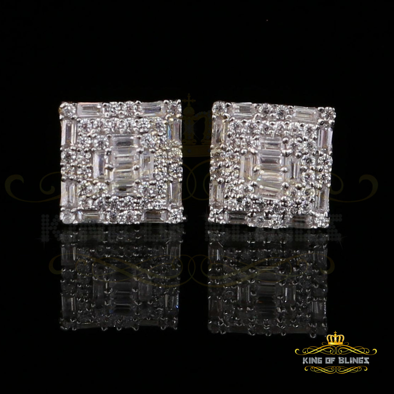 King of Bling's 925 Sterling Yellow 0.72ct Silver Cubic Zirconia Hip Hop Women's Square Earrings KING OF BLINGS