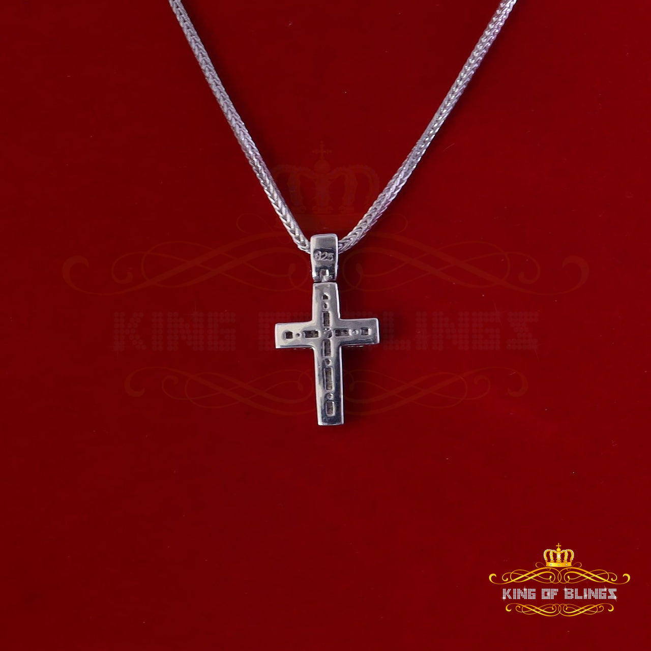 King Of Bling's Real 0.33ct Diamond 925 Sterling Silver CROSS White Charm Necklace Pendant