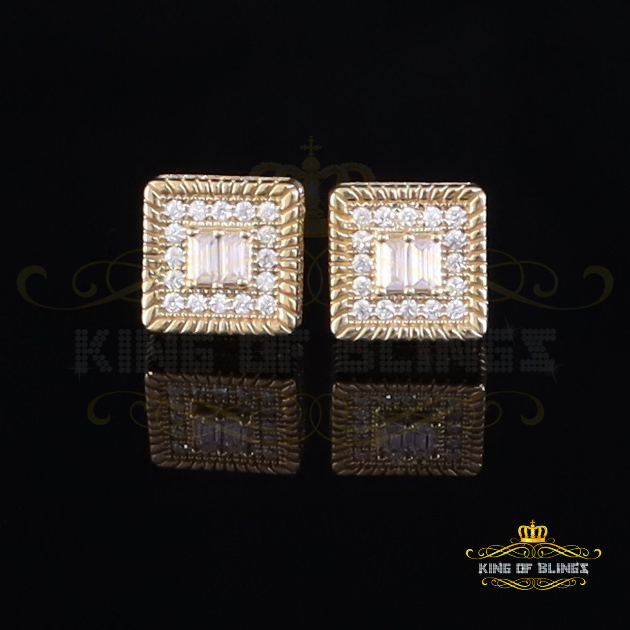 King  of Bling's 925 Yellow Silver 1.00ct VVS-D Moissanite Women's/Men's Square Stud Earrings KING OF BLINGS