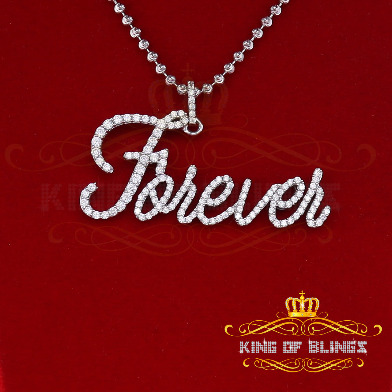 King Of Bling's White 925 Forever Letter Pendant with Sterling Silver 6.47ct Cubic Zirconia