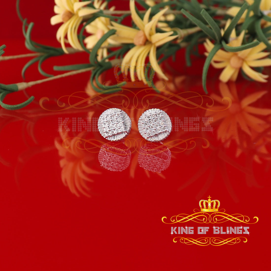 King Of Bling's 925 Sterling Silver White Hip Hop 0.15ct Diamond Men's & Women's Round Earrings