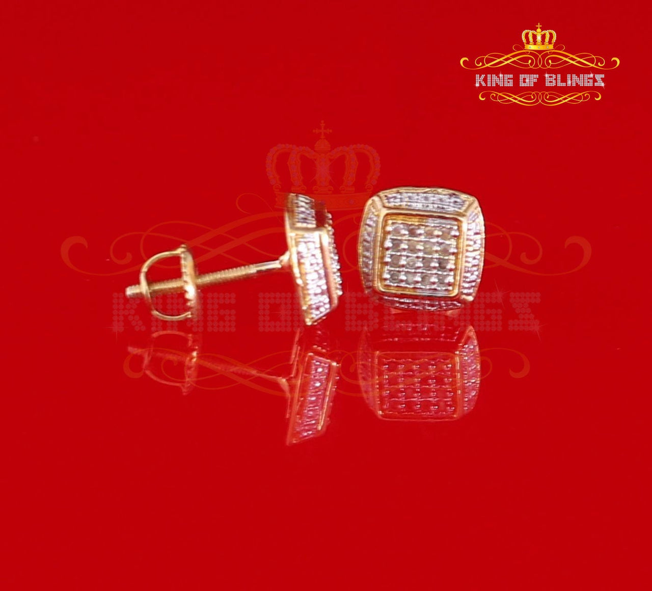 King of Blings-0.10ct Diamond Stud Earrings For Women Yellow 925 Sterling Silver Stud For Men