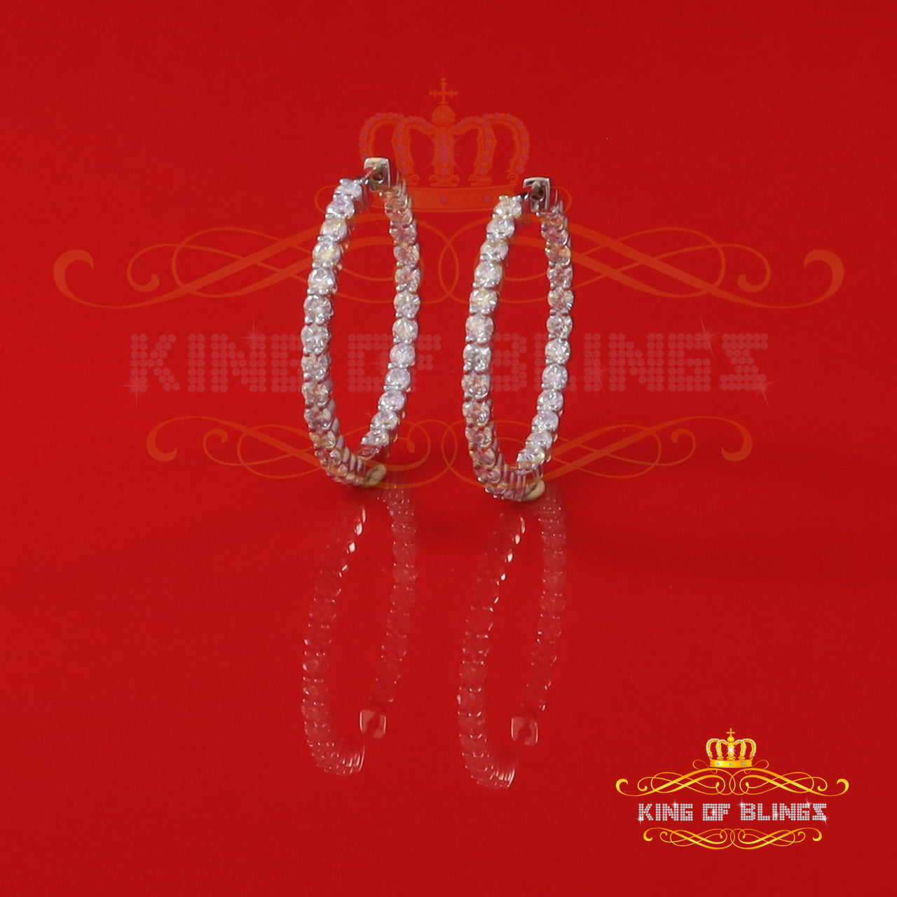 King of Bling's 6.00ct Moissanite White 925 Sterling Silver Women's Hoop Earrings