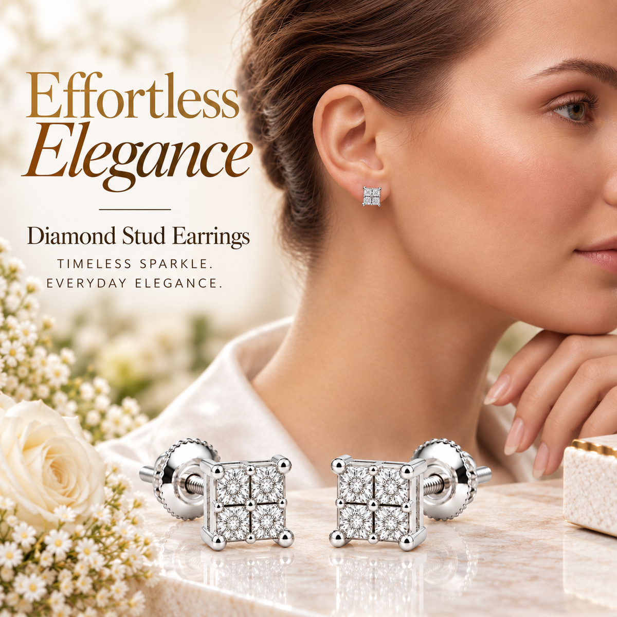 King Of Bling's 0.05ct Diamond Stud Earrings For Women White 925 Sterling Silver Stud For Men KING OF BLINGS