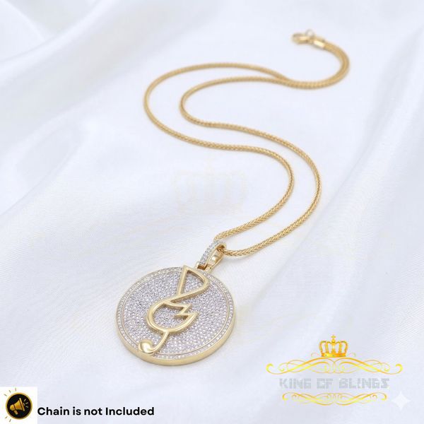 King Of Bling's Yellow 925 Sterling Silver Circle Music Sign Pendant with 3.74ct Cubic Zirconia