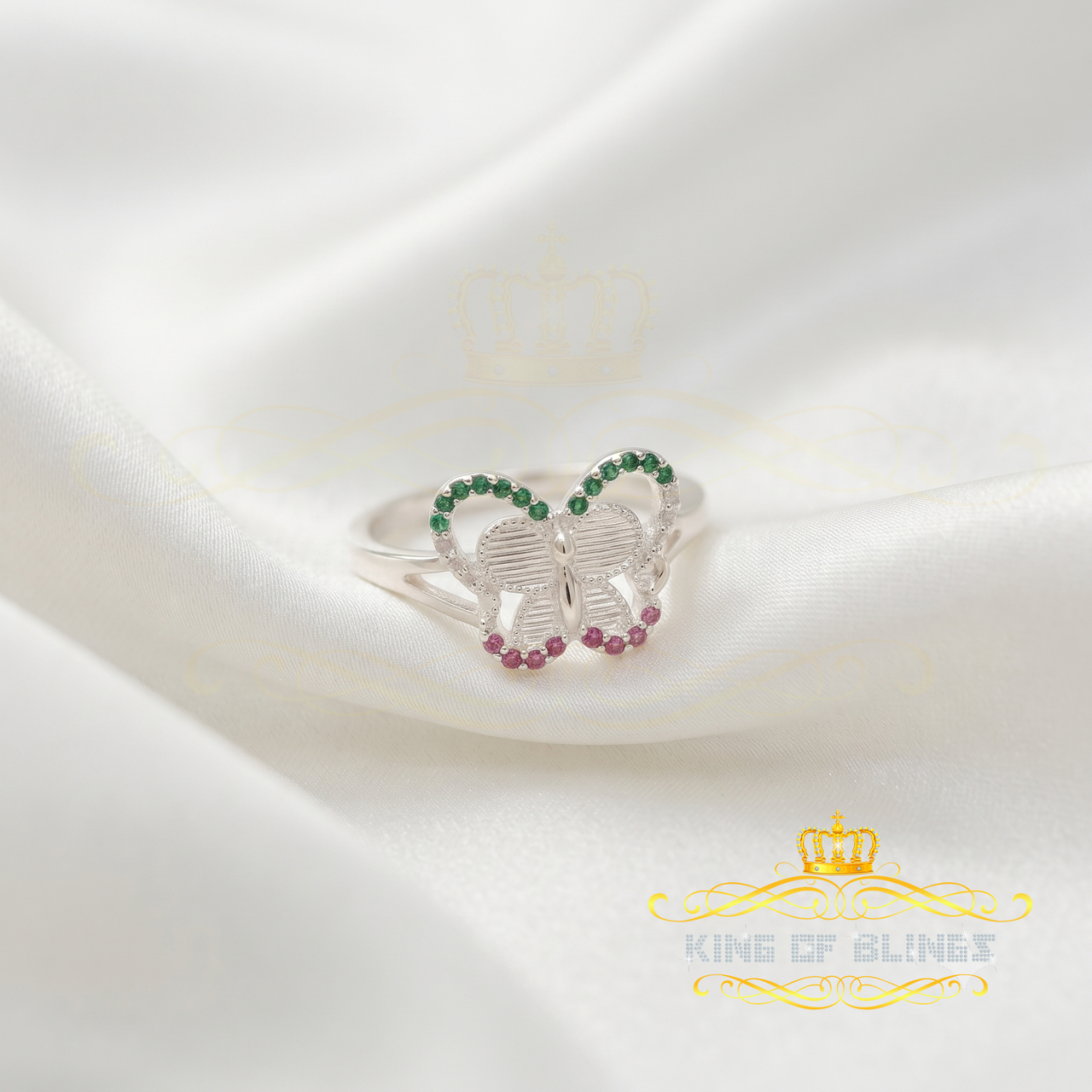 King Of Bling'sReligious White Butterfly 925 Silver CZ Multi Stone Mother Mary Women Ring SZ10