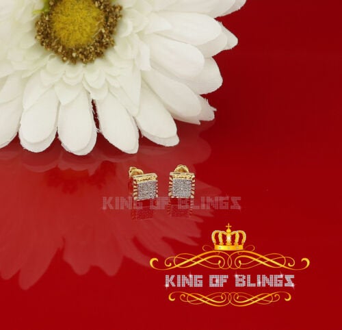 King Of Bling's 10K Yellow Gold Real Diamond 0.10CT Mens /Womens Square-Shape Stud Earring