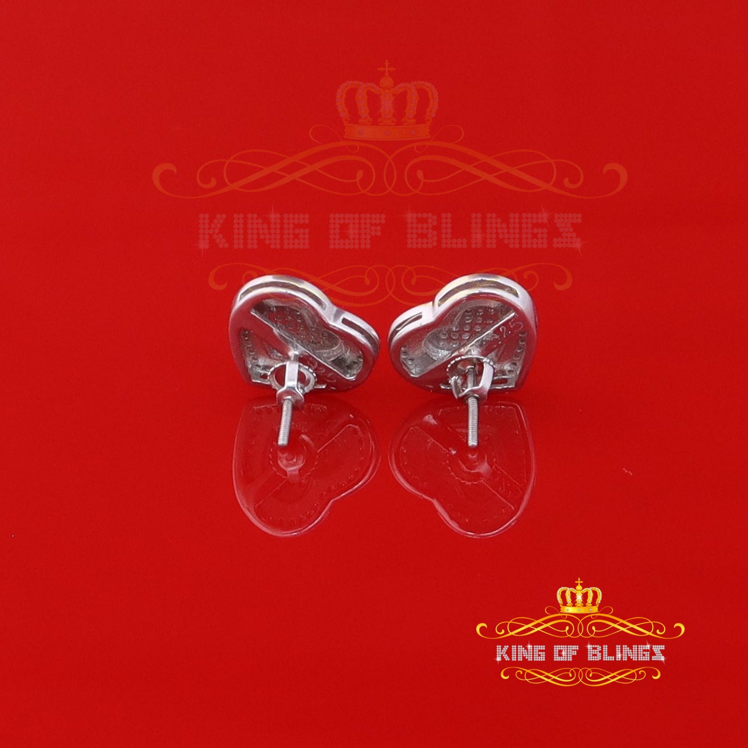 King Of Bling's Aretes Para Hombre Heart 925 White Silver 0.30ct Diamond Women's Style Earring KING OF BLINGS