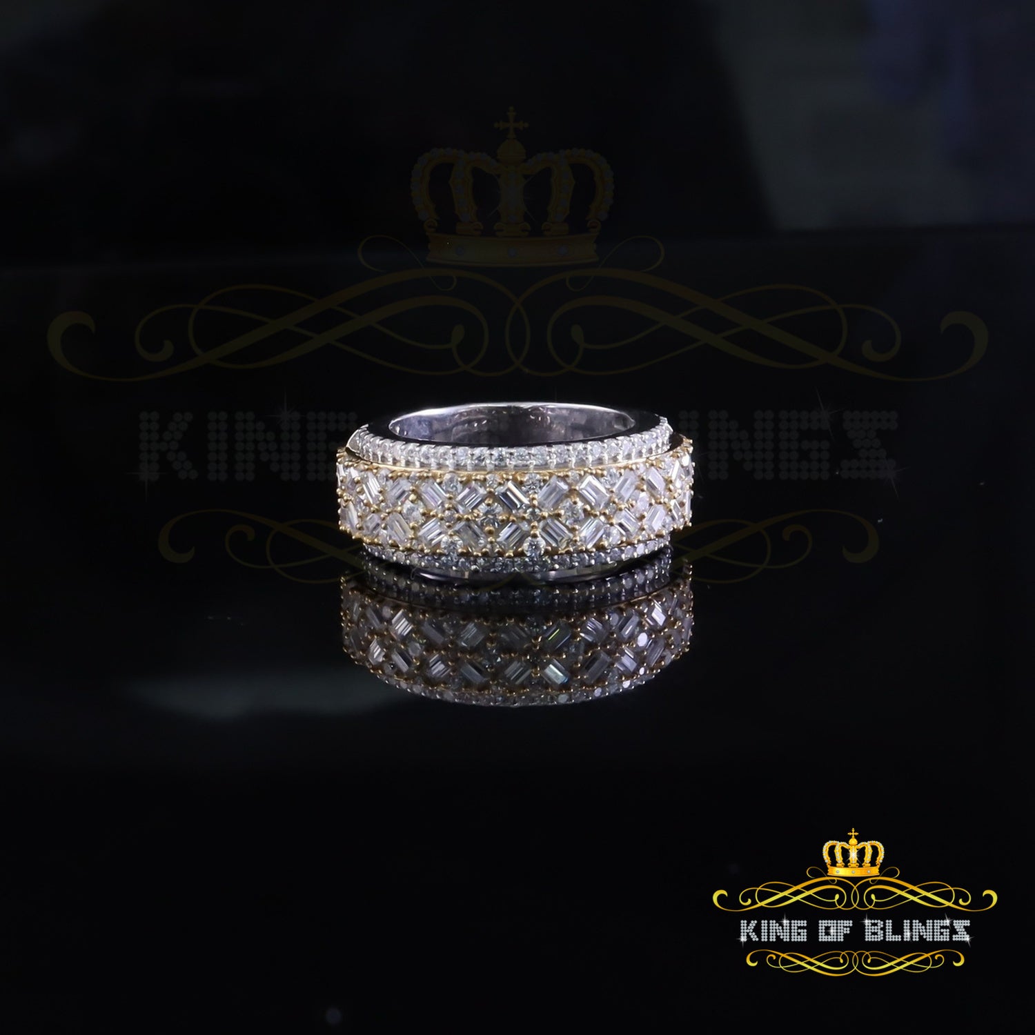 King of Bling's White Size 8 Men/ Women925 Silver 2.50ct VVS 'D' Moissanite Baguette Band Ring King of Blings