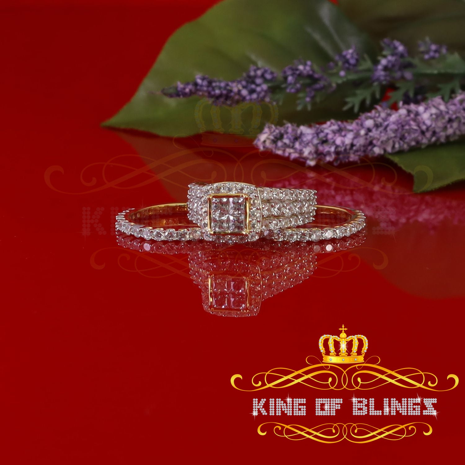 King Of Bling's 925 Sterling Yellow Square 2.08ct Cubic Zirconia Silver Bridal Ring size 6 KING OF BLINGS