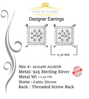 King of Blings- Aretes Para Hombre 925 White Silver 0.96ct Cubic Zirconia Square Women Earring KING OF BLINGS