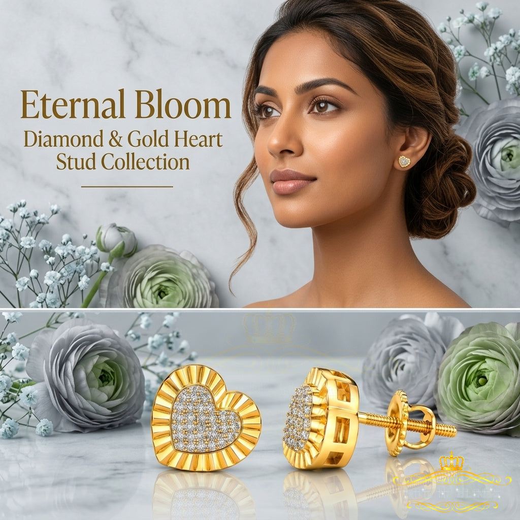 King Of Bling's Aretes Para Hombre Heart 925 Yellow Silver 0.10ct Diamond Women & Men Earrings KING OF BLINGS
