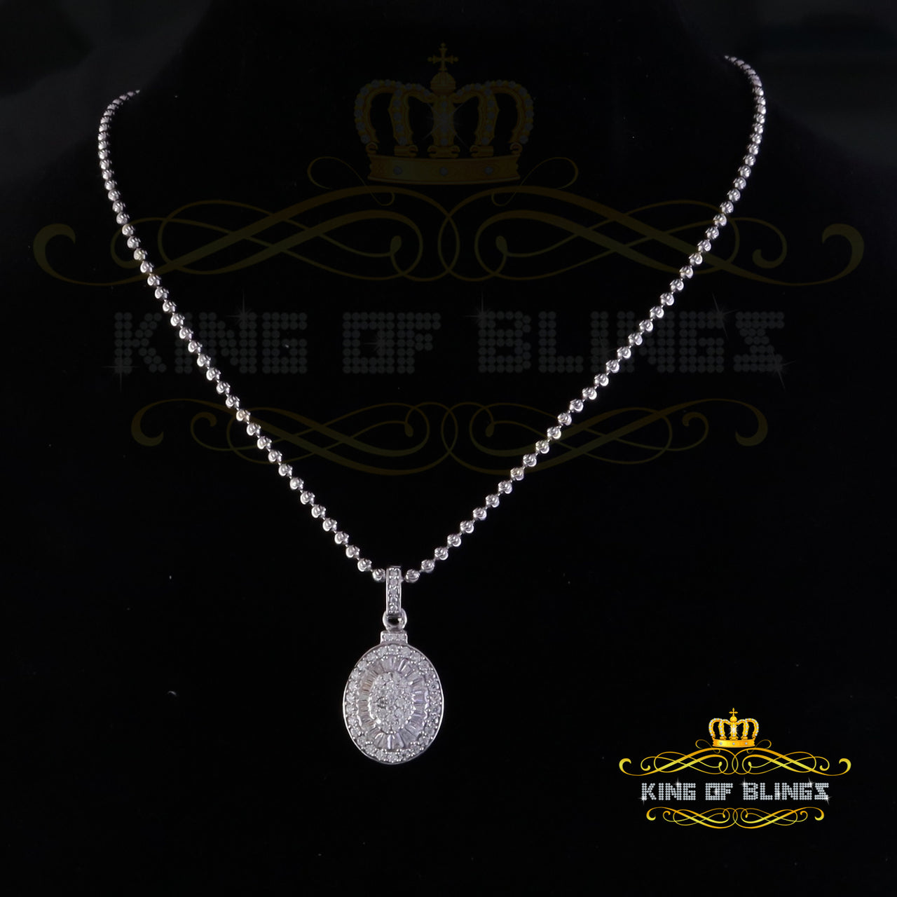 King Of Bling's 925 Sterling White Silver 1.00ct Baguettes Moissanite Oval Pendant for Women KING OF BLINGS