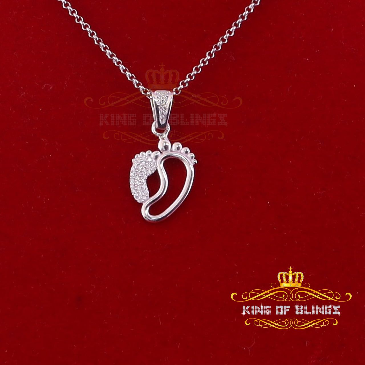 King Of Bling's First step Baby Feet Mother & Child Silver White 0.36ct Cubic Zirconia Pendant KING OF BLINGS