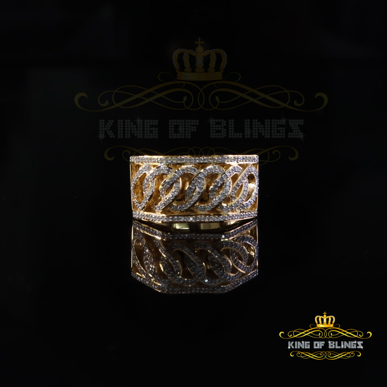 King Of Bling's Cuban Yellow Silver Real Diamond 0.50 CT 925 Sterling Fashion Men's Ring Size 10 KING OF BLINGS