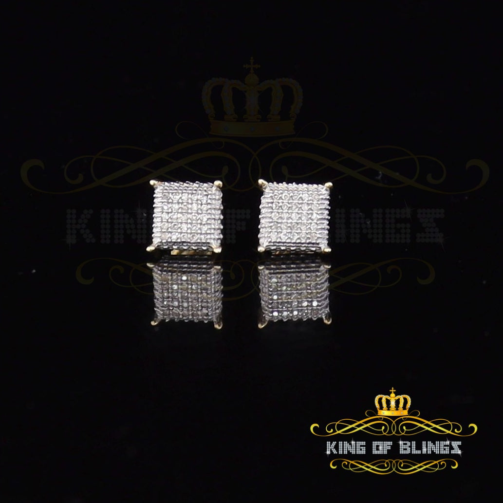King Of Bling's 10K Real Yellow Gold with Real 0.15ct Diamonds Square Stud Earrings